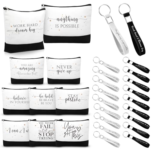 Sanwuta 48 Pcs International Womens Day Gifts for Women Makeup Bags Employee Appreciation Cosmetic Bags Canvas Keychains Appreciation Gifts for Coworkers Nurse Team Staff Volunteer(Stylish)