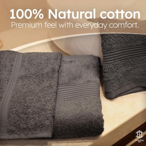 HomeBurg Dark Grey Cotton Towel Set - 8-Piece Absorbent Bath & Hand Towels with Washcloths