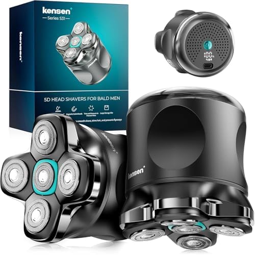 5D Head Shavers for Bald Men - Kensen 2025 Upgraded Large Hair Chamber Bald Head Shavers for Men, Christmas Gift Best Head Razors for Bald Mens Waterproof USB-C Cordless 160min for Home Office Travel