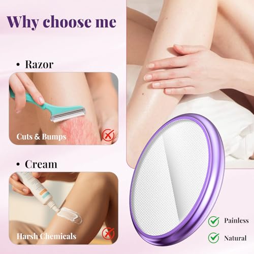 Crystal Hair Eraser for Women and Men, Reusable Crystal Hair Remover Magic Painless Exfoliation Hair Removal Tool, Magic Hair Eraser Device for Back Arms Legs(Purple)