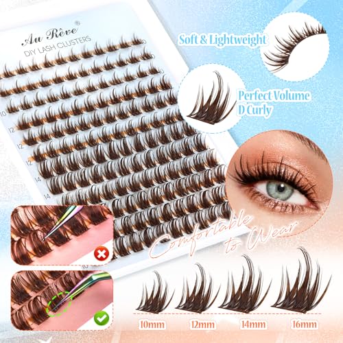 Lash Clusters Brown Fairy Eyelash Clusters DIY Eyelash Extensions 10-16MM D Curl Natural Individual Lashes Wispy 120Pcs Manga Lashes Cluster, DIY Lash Extensions at Home
