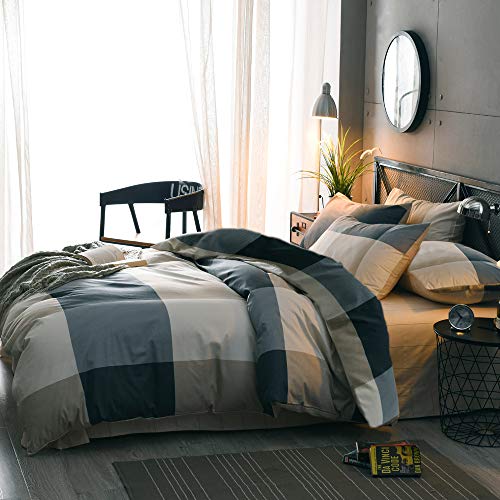 Mixinni Queen Comforter Set with Checkered Pattern - 1 Comforter + 2 Pillow Shams, All-Season Lightweight Geometric Bedding (Queen / 00 - Checkered)