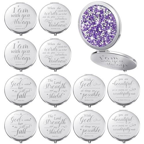 Thyle 12 Pack Christian Compact Mirrors with Bible Verses - Purple, Gift Set