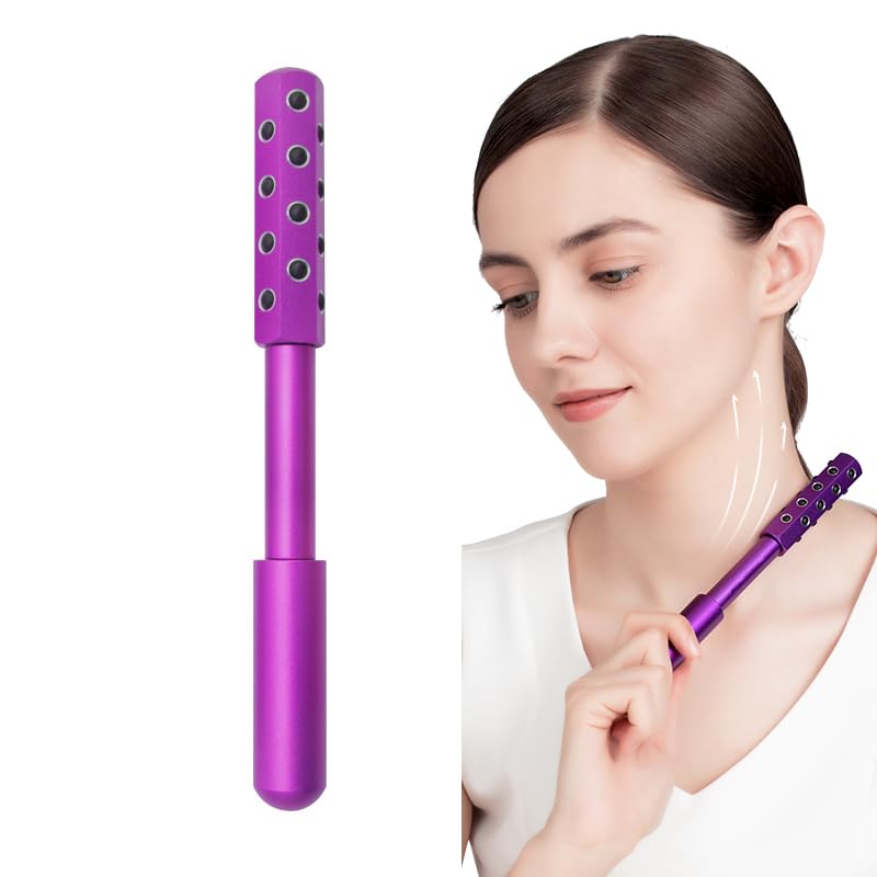 Purple Facial Roller - Uplift Massaging Beauty Tool with 24 Germanium Stones, Portable 7.6" for Face, Eye, Neck, Chin - Variation of THIS listing
