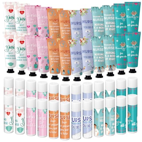 Nurse Appreciation Gift Set 48 Pcs - Hand Cream & Lip Balm Bulk for Healthcare Workers - Variation of 48