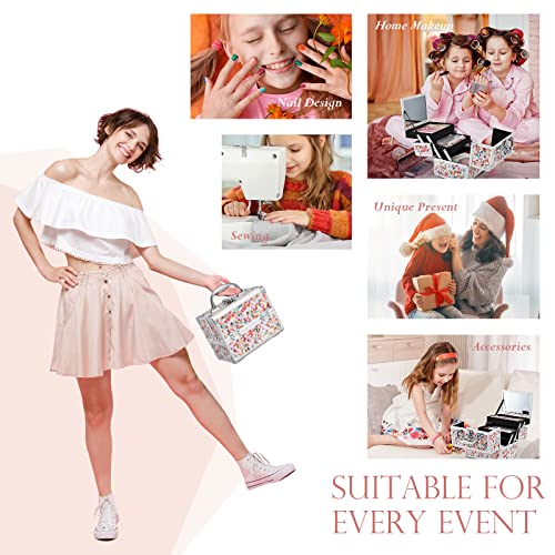 Mosaic Orange Makeup Train Case with Mirror & Lockable Storage for Girls