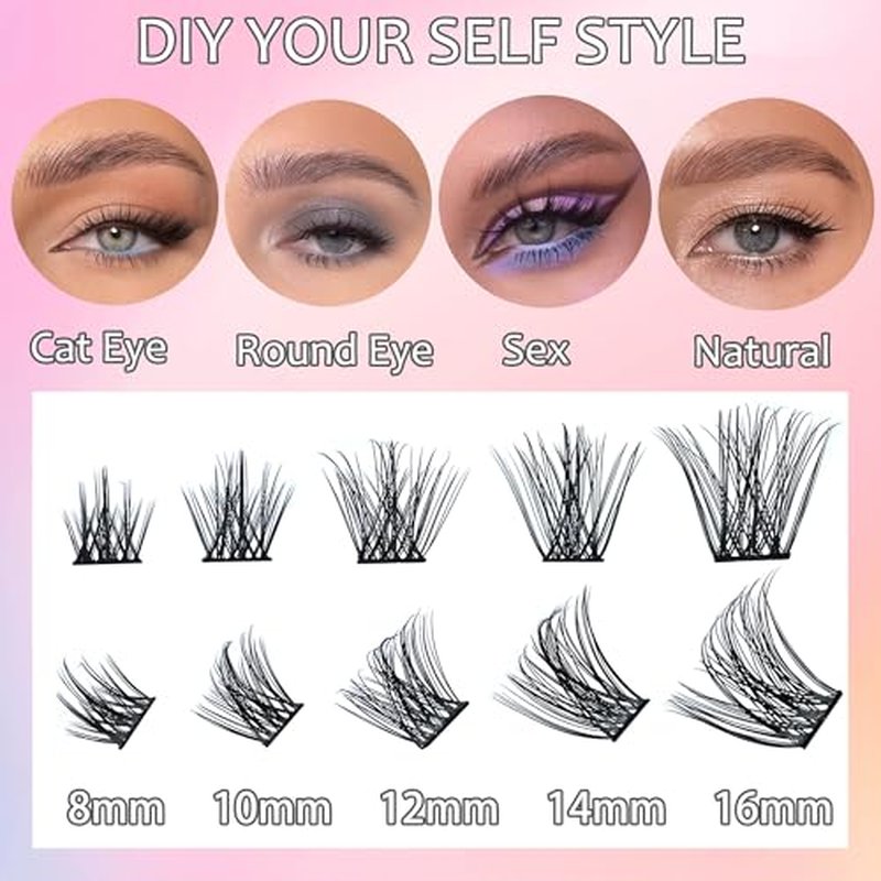 Lash Extension Kit D Curl Lash Clusters WHYBRAW Eyelash Extension Kit with 7 Days Long Lasting Bond Lash Bond and Seal 120 Pcs Natural Individual Lashes Kit with Cluster Lash Tweezers