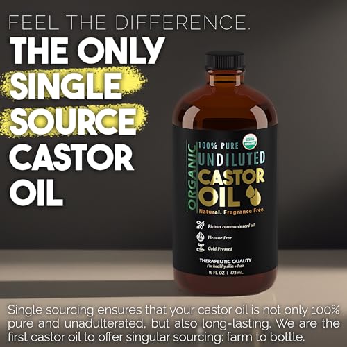 Organic Castor Oil for Skin & Hair - 16 oz Cold Pressed, USDA Certified, Hexane-Free, Unrefined