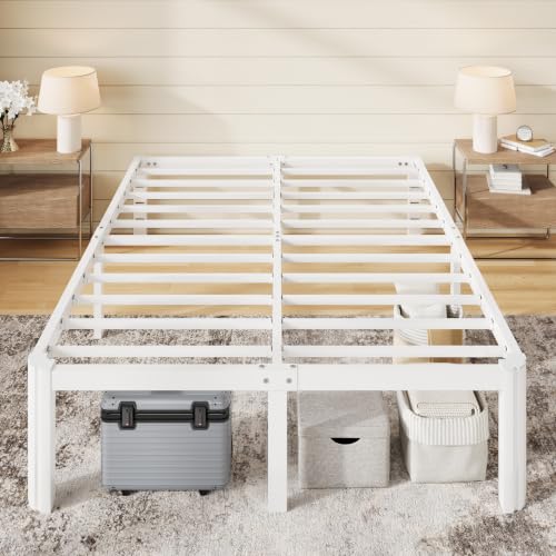 Full Size Metal Bed Frame 14 Inch Tall with Rounded Corners - White, Includes Variation: White / Full