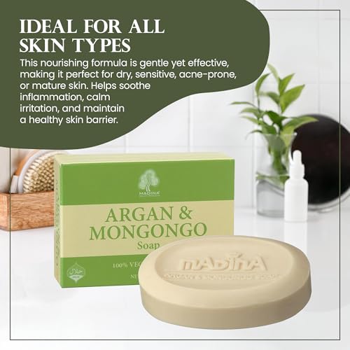 Madina Argan & Mongongo Soap Bar ? Hydrating, Deep Moisturizing, Antioxidant, Natural Oils, Gentle Cleanser for Face & Body, For Dry & Sensitive Skin, 6 Pack (3.5 oz Each)