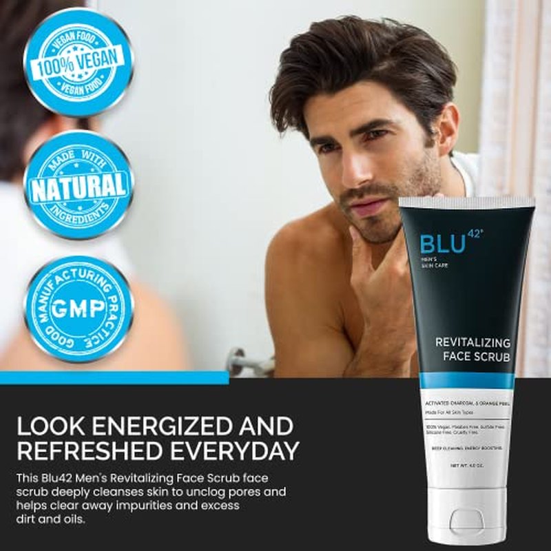 Face Scrub for Men by Blu42 ? Exfoliating Facial Cleanser with Natural Ingredients ? Deep Clean for Oily & Acne-Prone Skin ? 4 oz