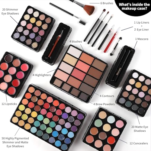 Cerise Makeup Gift Set for Women & Girls, All-in-One Full Makeup Kit with Eyeshadow, Lip Gloss, Concealer, Blush, Contour, Brushes