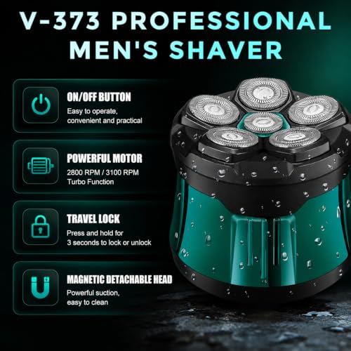 Professional 6D Rotary Head Shaver for Bald Men Waterproof Wet Dry Grooming