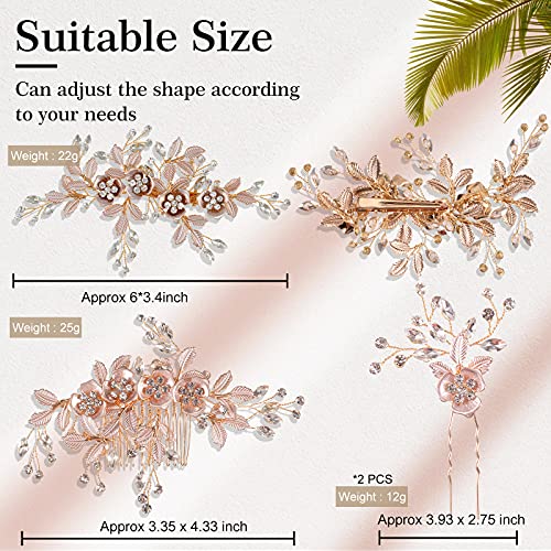 4 Pieces Bridal Rose Gold Hair Accessories Set for Weddings & Bridesmaids