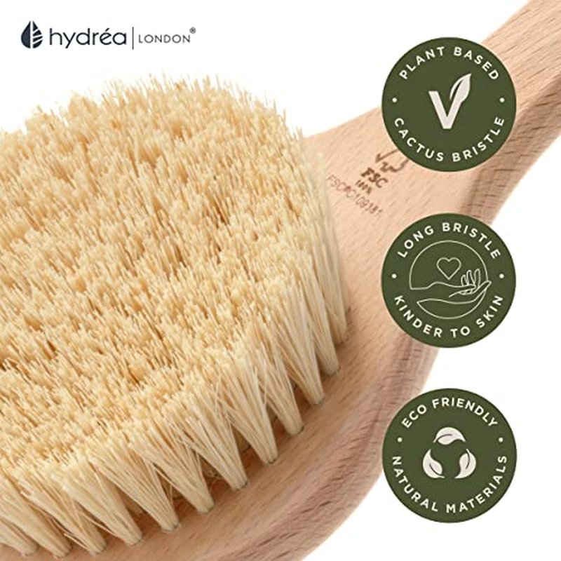 Hydrea London Dry Body Brush ? Premium Exfoliating Dry Skin Brush Cactus Bristle, Vegan Dry Brush Cellulite Remover, Exfoliating Body Scrubber for Lymphatic Drainage, FSC¢ç Certified Beechwood