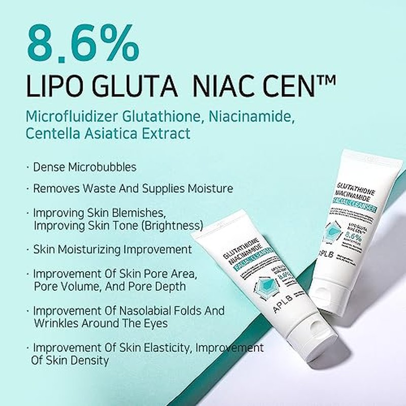 APLB Glutathione Niacinamide Facial Cleanser | LIPO GLUTA NIAC CEN¢â 8.6% 2.71 FL.OZ/Korean Skincare, Cares for Tighten Pores & Sebum, Long lasting nourishment and deep moisture for soft skin