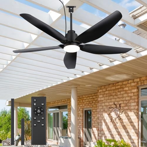 ZYD 52-Inch Black Outdoor Ceiling Fan with Light, Remote, 6-Speed Reversible DC Motor