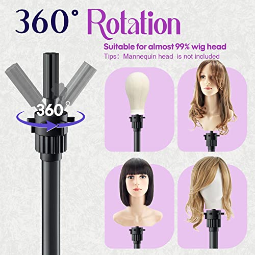 Black Mannequin Head Stand with Adjustable Height & Foldable Tripod