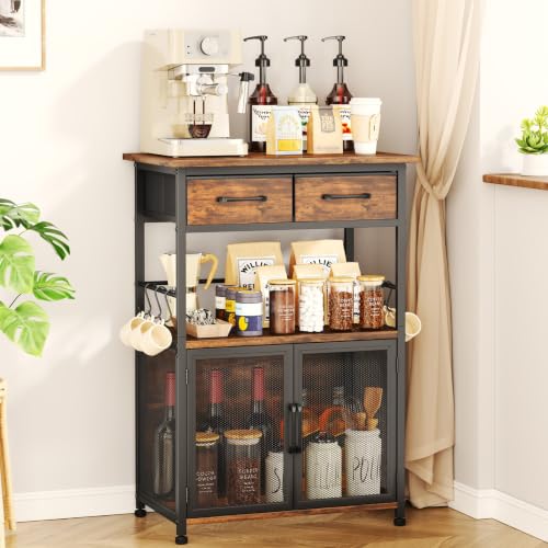 Espresso Coffee Bar Cabinet with Drawers & Hooks - 20.47 x 13.78 x 31.3 Inches