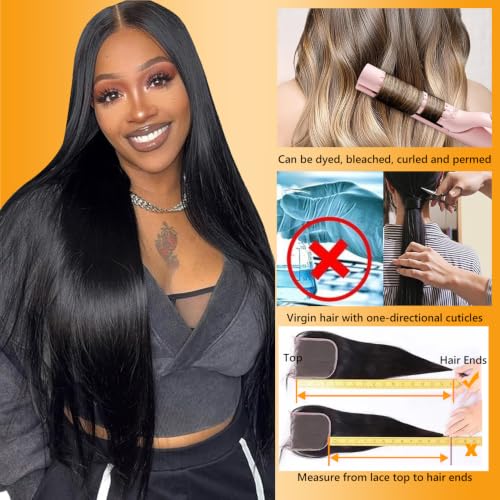 Brazilian Virgin Human Hair Lace Closure 5x5 Transparent HD Light Brown, 16 Inch - Natural Black Variation