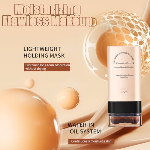 Face Foundation Contour Stick - Long-Wear, Lightweight Brightening Concealer Makeup, 2 In 1 Foundation Stick With Brush - For All Skin Types