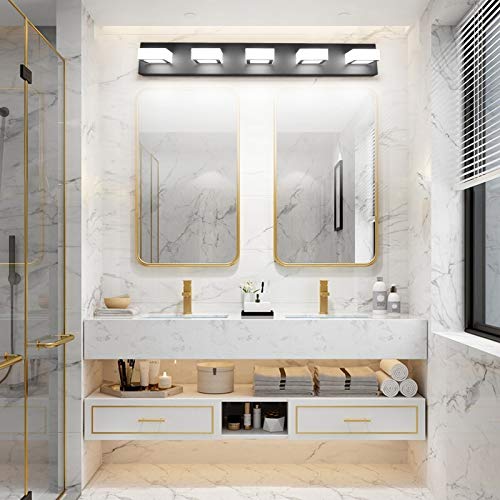 Ralbay Modern Black Bathroom Vanity Lights 5 LED Acrylic Over Mirror 34 Inch