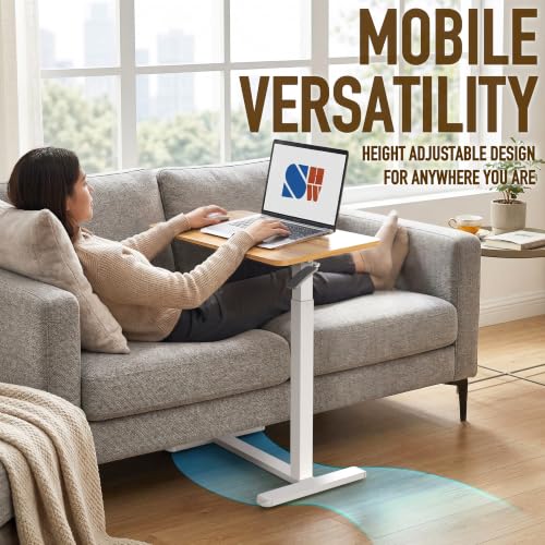 Height Adjustable Laptop Desk with Pneumatic Lift and Oak Finish