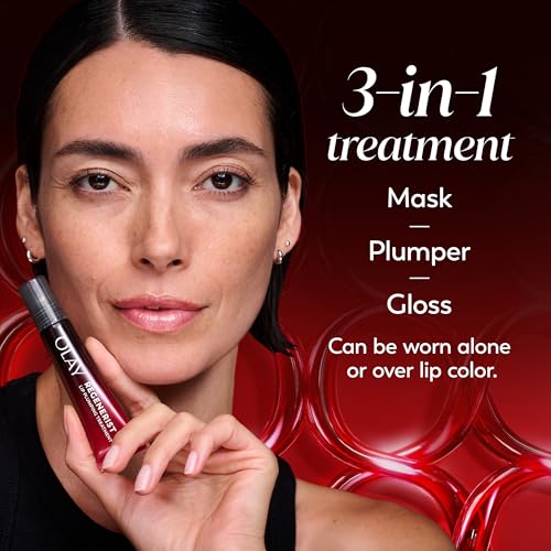 Olay Regenerist Lip Plumper Gloss, Plumping Lip Gloss for Women, Anti-Aging Skin Care, Treatment for Fuller Look & Smoothing Lines, Night Mask, Cooling Tip, Shea Butter & Coconut Oil, 0.5oz