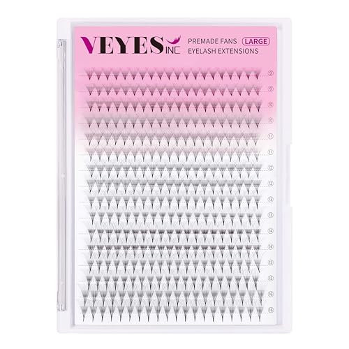 VEYES INC Premade Fans Eyelash Extensions 3D-24D C/D curl Natural & Volume Mixed Length Eyelash Tray, Professional Lash Supplies, Matte Black (10D 0.05 CC 9-16mm)