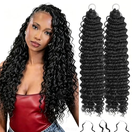 Deep Wave Feather Crochet Hair Extensions - 18 Inch, 100 Strands, Color #1B - Beginner Friendly