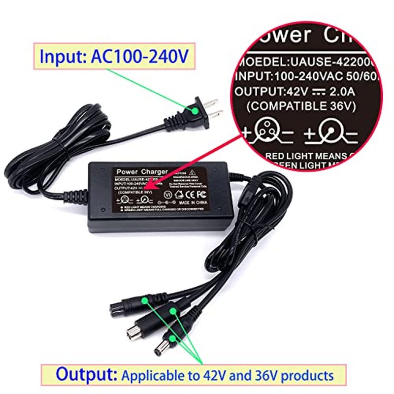 42V 2A 3 in 1 Charger with 3 Connections for Lithium Battery Charging and Vacuum Cleaner Charging Compatible with Jetson Swagtron Gotrax Swagway Razor