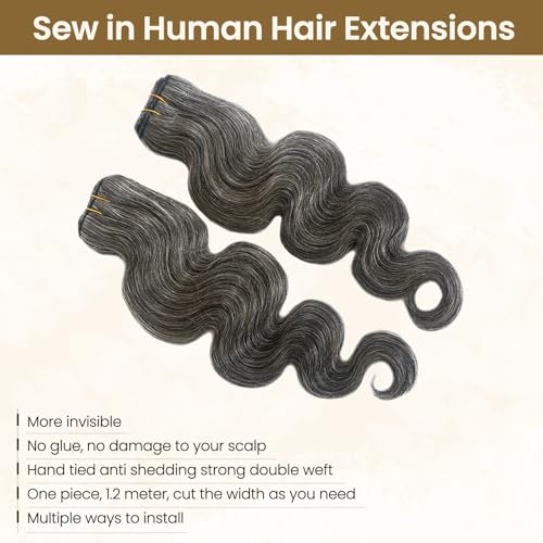 Benafee Grey White Sew-In Hair Extensions 12 Inch Body Wave Remy Human Hair