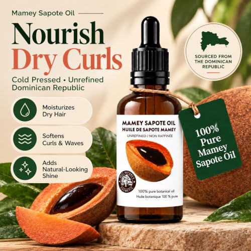 Organic Mamey Sapote Oil 2oz - Hair & Skin Moisturizer, Frizz Control, Dry Skin Relief, Curly & Wavy Hair Care, Best Nature's Cosmetics