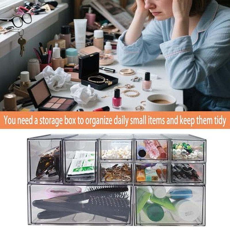 10 Pack Acrylic Storage Drawers Plastic Drawers Storage Clear Stackable Display Bins for Fridge Organizers Small Plastic Drawer for Makeup Organizers Cosmetic Display Case