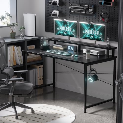 Black 47-Inch Small Computer Desk with Monitor Stand & Headphone Hook - Space-Saving Office & Kids Study Table