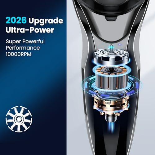 Cordless Waterproof Electric Razor for Men - Black, 10,000RPM Shaver