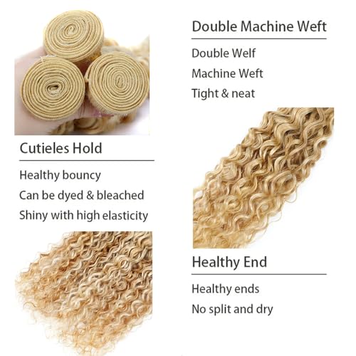 Water Wave Blonde Hair Extensions - Unprocessed Virgin Human Hair Bundles 28 Inch - Variation P27613/W