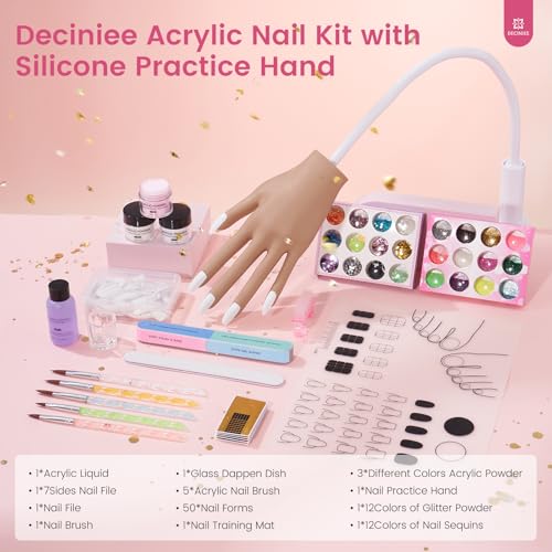 Brown Acrylic Nails Kit with Silicone Practice Hand for Beginners DIY Salon