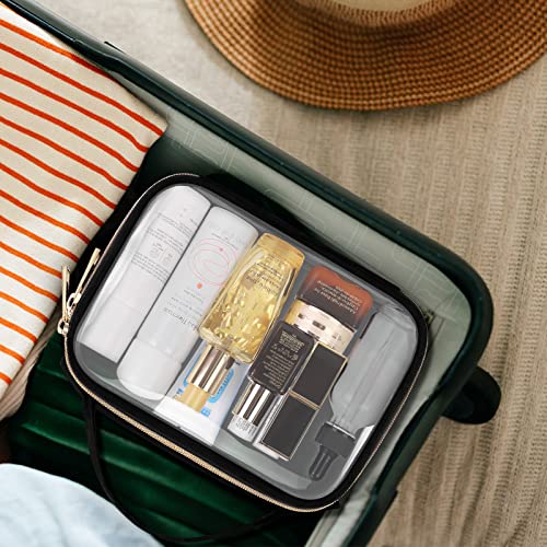 Black 3 Pack Clear Toiletry & Makeup Bags with Handles - Large & Medium Sizes, Waterproof PVC Travel Organizer