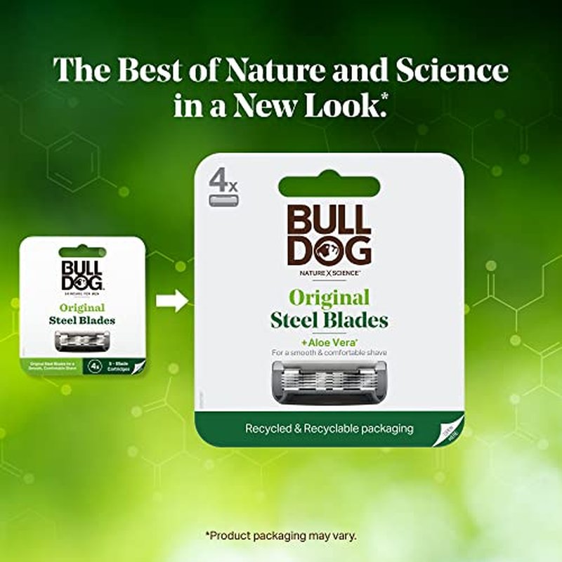Bulldog Mens Skincare and Grooming Original Razor Blades Refills for Men, 4 Count (Pack of 2)