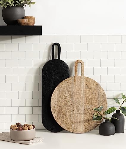 Kate and Laurel Staven 2-Piece Serving Boards Set Natural/Black, Modern Food-Safe Mango Wood