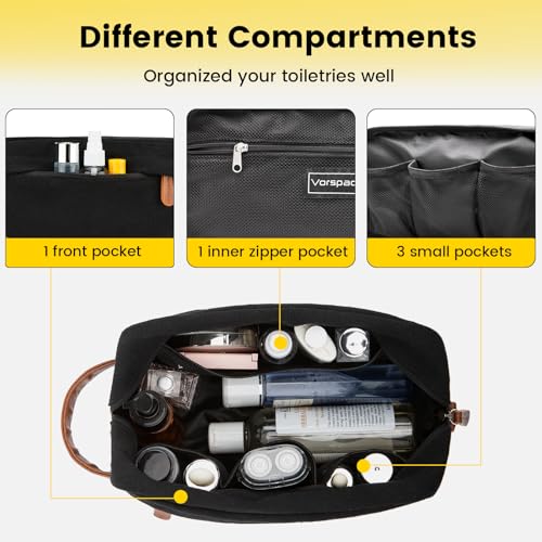 Travel Toiletry Bag - Water-Resistant Canvas Hanging Organizer for Men, Medium, Black (Pack of 2)