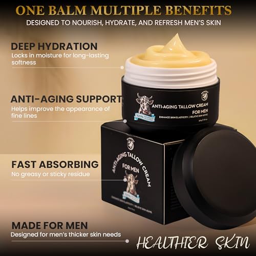 Men's Tallow and Honey Face Moisturizer - Organic Beef Tallow Skin Balm 1.7 OZ