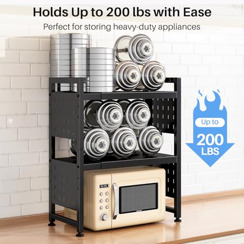 HERJOY 3-Tier Expandable Microwave Stand - Heavy-Duty 200lb Capacity, Black