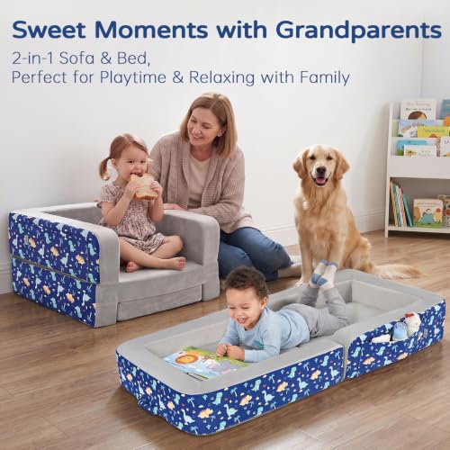 2-in-1 Toddler Travel Bed and Sofa for Kids Ages 25-48 Months