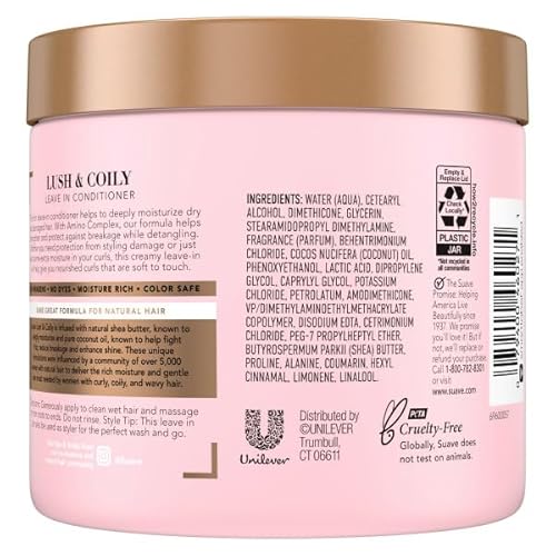 Suave Luscious Curly Hair Shampoo and Conditioner Set for Women With Natural Hair, with Leave-In Conditioner for Curly Hair and Detangling Spray, 4 Count