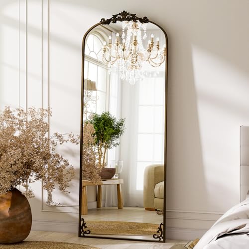 Bronze Arched Full Length Mirror 56x21 Vintage Carved Floor Mirror