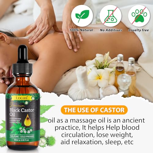 Uocasi Jamaican Black Castor Oil - 2Pack, 100% Pure and Organic, Cold Pressed in Glass Bottles for Hair Growth, Eyebrow Nourishment, and Skin Hydration, 4.04 Oz