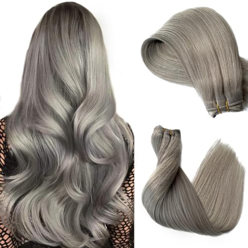 Grey Silver 12 Inch Sew In Human Hair Extensions Weft - Full & Thick