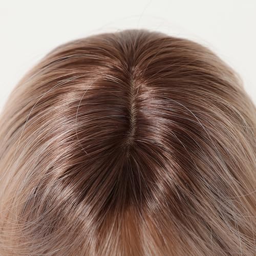 Rose Gold Layered Wavy Long Wig 22 Inch with Bangs for Women - Synthetic, Heat-Resistant, Glueless Style (Variation #9OR22)
